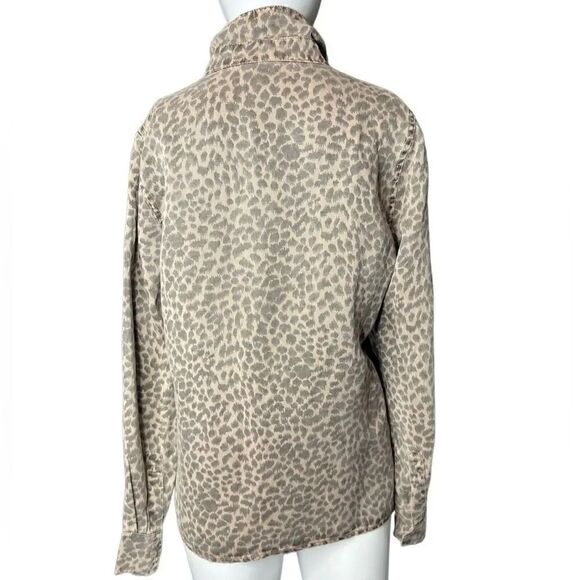 MONROW Leopard Mini Leo Basic Long Sleeve Button Down Shirt Brown XS - Picture 2 of 2